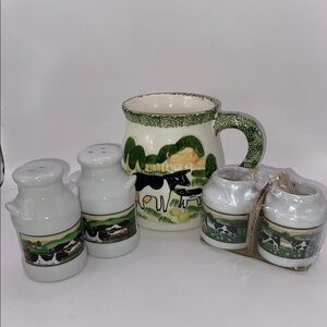 Cottagecore Milk Jugs Cow Field Farm Mug Salt & Pepper Toothpick Set Gift